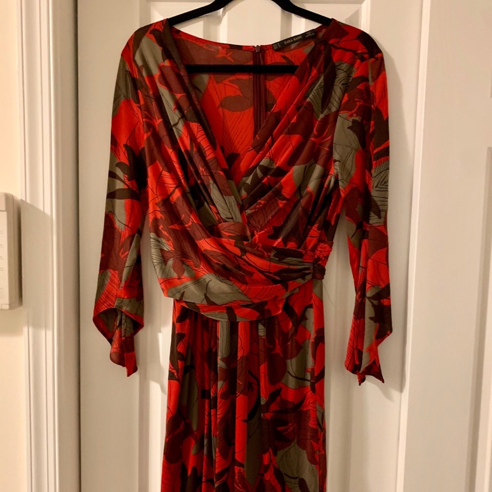 Red print faux wrap dress from Zara